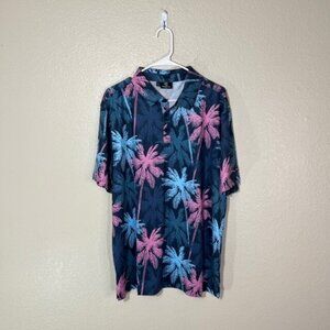 Greenside Golf Polo Mens XL Floral Palm Tree Shirt Stretch Blue Pink Athletic
